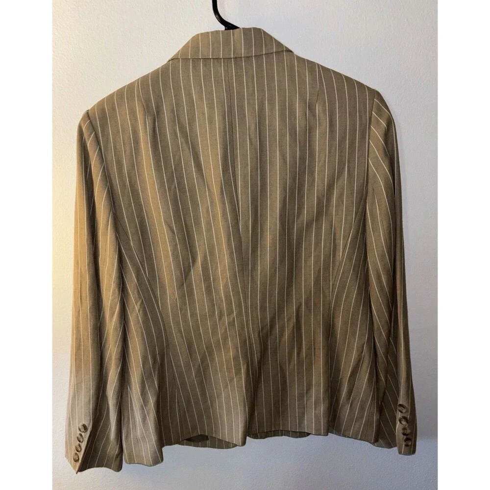 Talbots Petites 12P Beige Pinstripe Rayon Linen Lined Notch Lapel Blazer